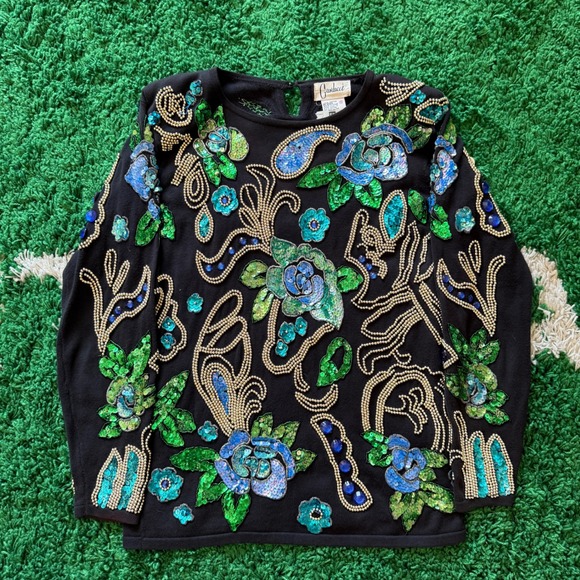 Carducci Vintage Beaded Sequin Embellished Knit Sweater Top - Small - Picture 1 of 7